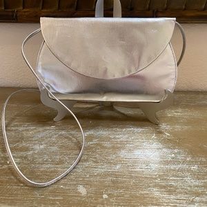 Vintage 1986 Charles Jourdan Silver Metallic Leather Clutch.